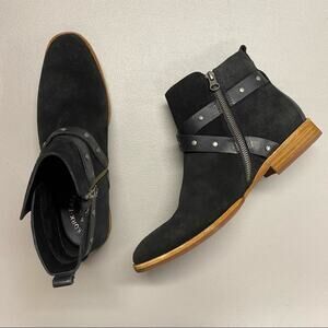 Kork Ease Kenai Boot Suede Black Leather Ankle Bootie Studded Strap